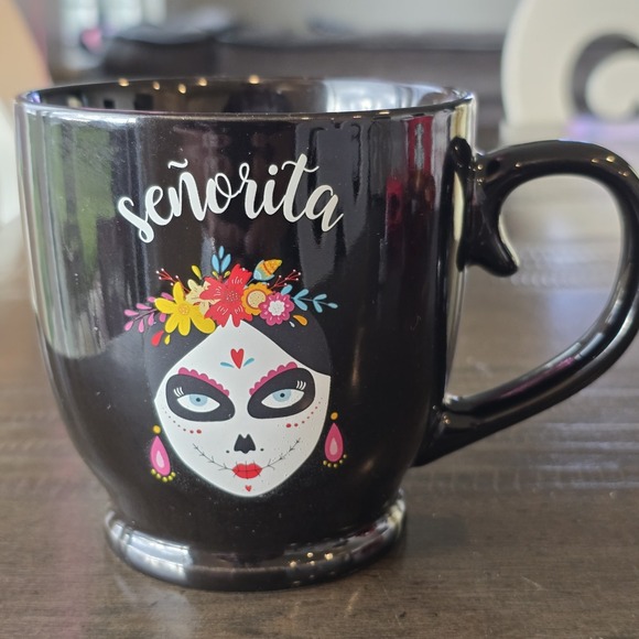 Other - Skull Black Coffee Mug‎ "Señorita" Cheerful Scary Mug  Día De Los Muertos.